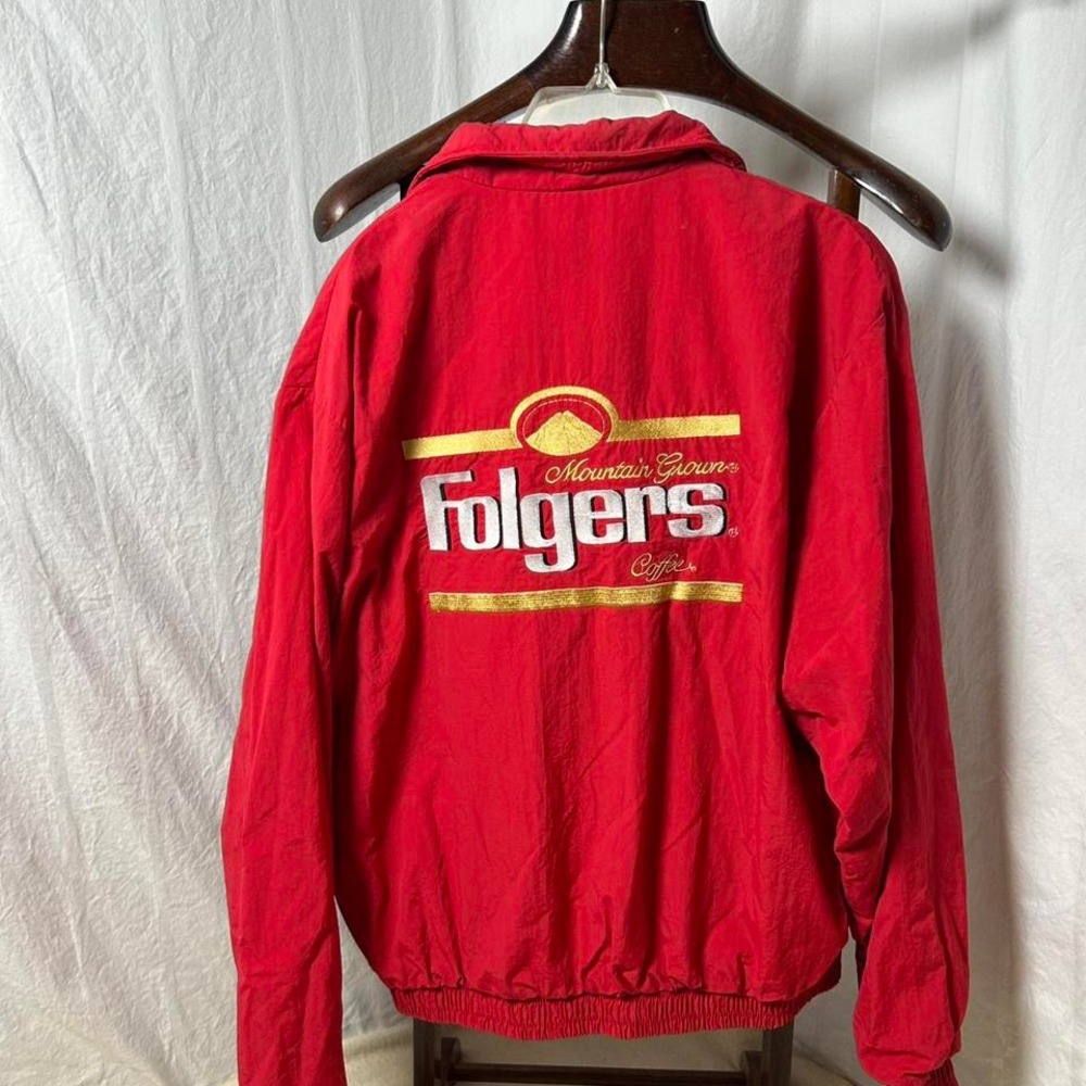 VINTAGE Folgers Adult Large Red Windbreaker Coffee Jacket USA